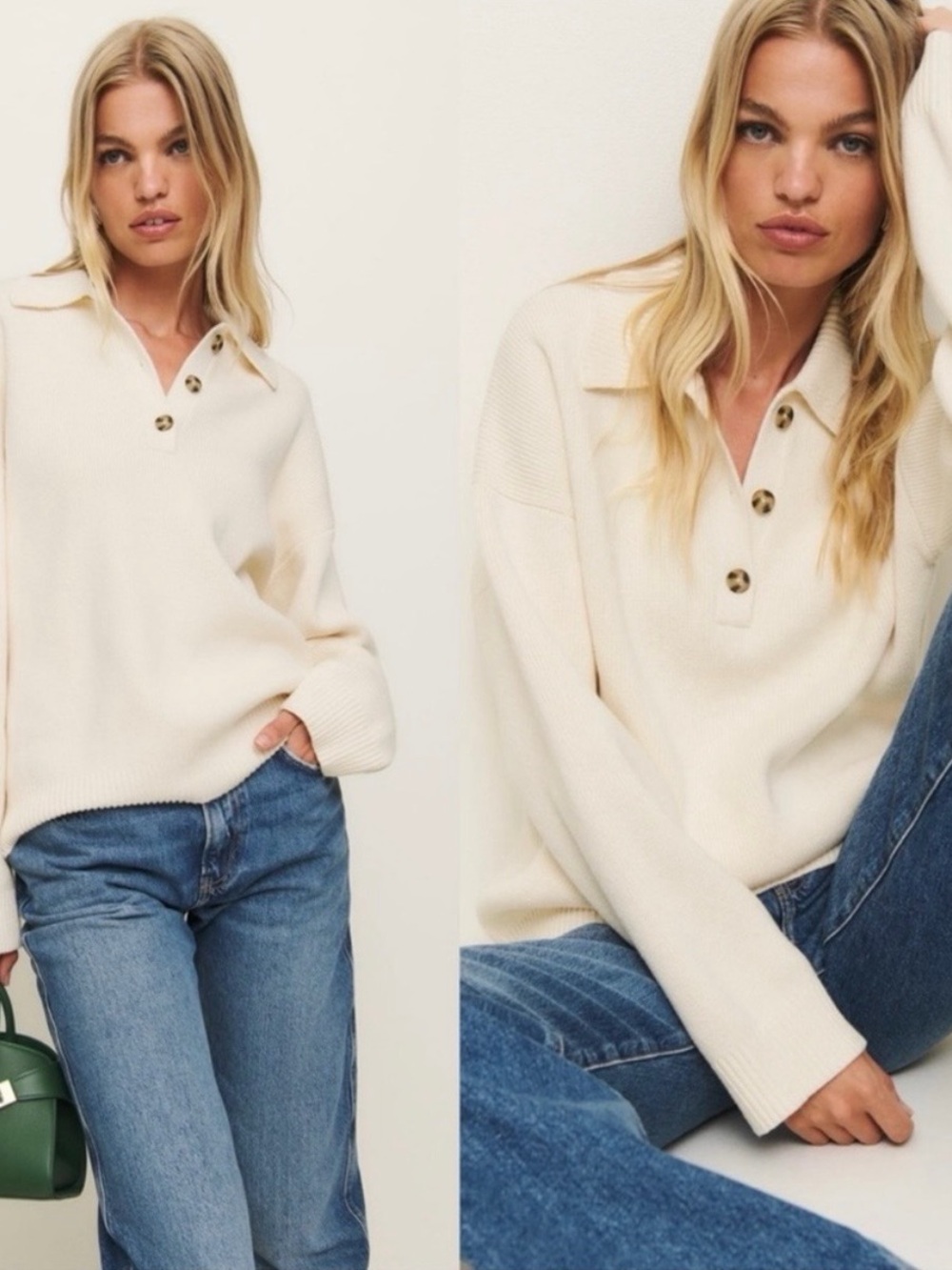 Reformation Brooklyn Cotton Polo Sweater Size Small